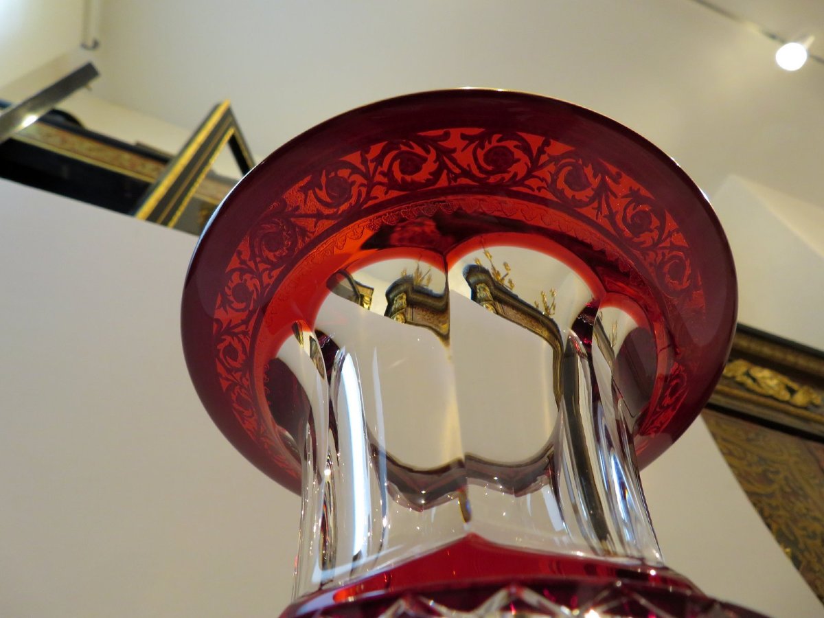 Vase Versaille Rouge St Louis Thistle Or Cristal Avec Boite-photo-6