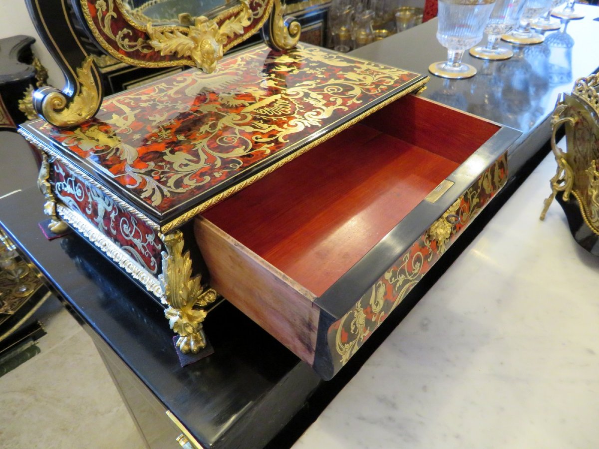 Barbière Avec Miroir En Marqueterie Boulle d'époque Napoléon III-photo-8
