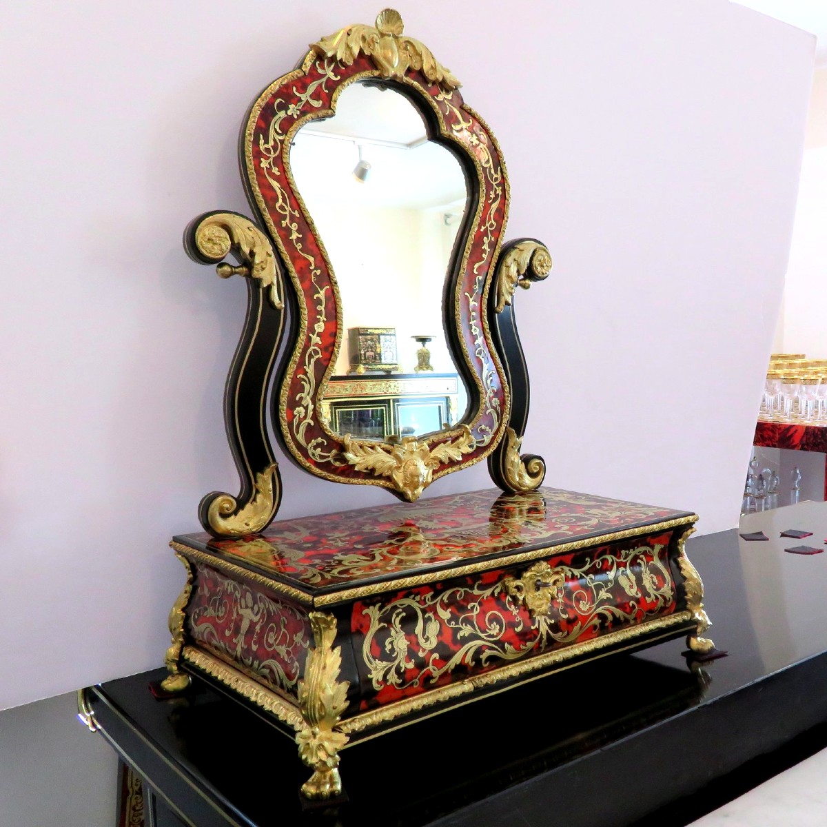 Barbière Avec Miroir En Marqueterie Boulle d'époque Napoléon III