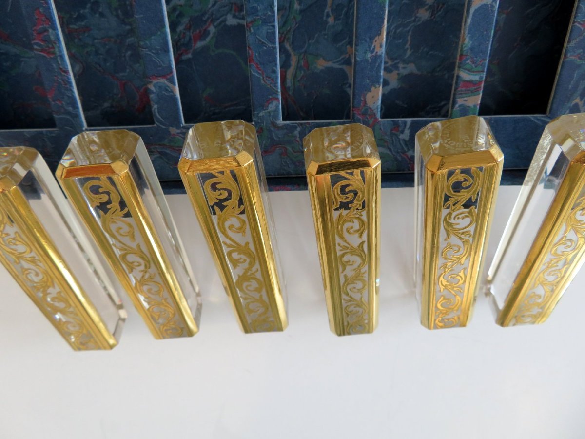 6 Knife Holder Whith Box In Crystal St-louis - Thistle Gold Stamped-photo-2