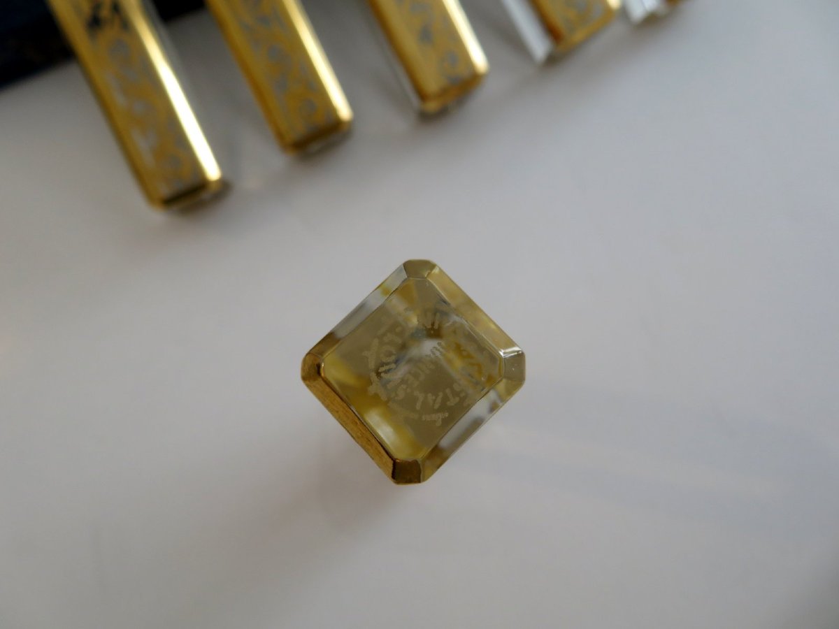 6 Knife Holder Whith Box In Crystal St-louis - Thistle Gold Stamped-photo-3