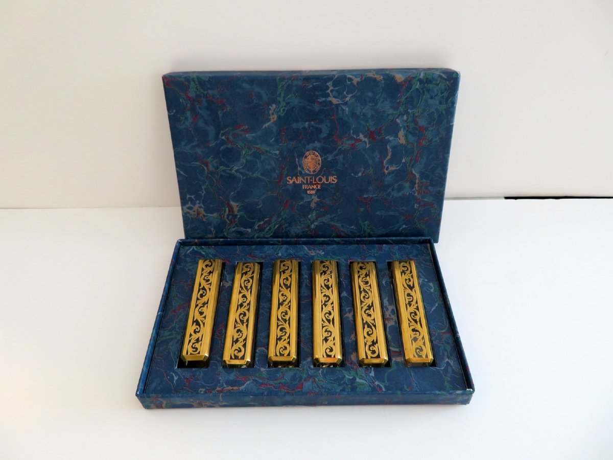 6 Knife Holder Whith Box In Crystal St-louis - Thistle Gold Stamped-photo-1