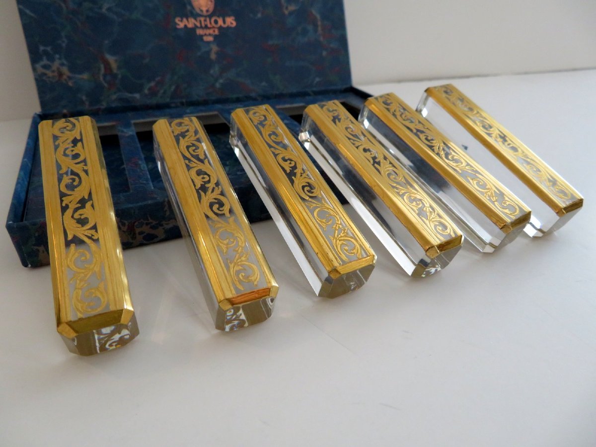 6 Knife Holder Whith Box In Crystal St-louis - Thistle Gold Stamped-photo-4