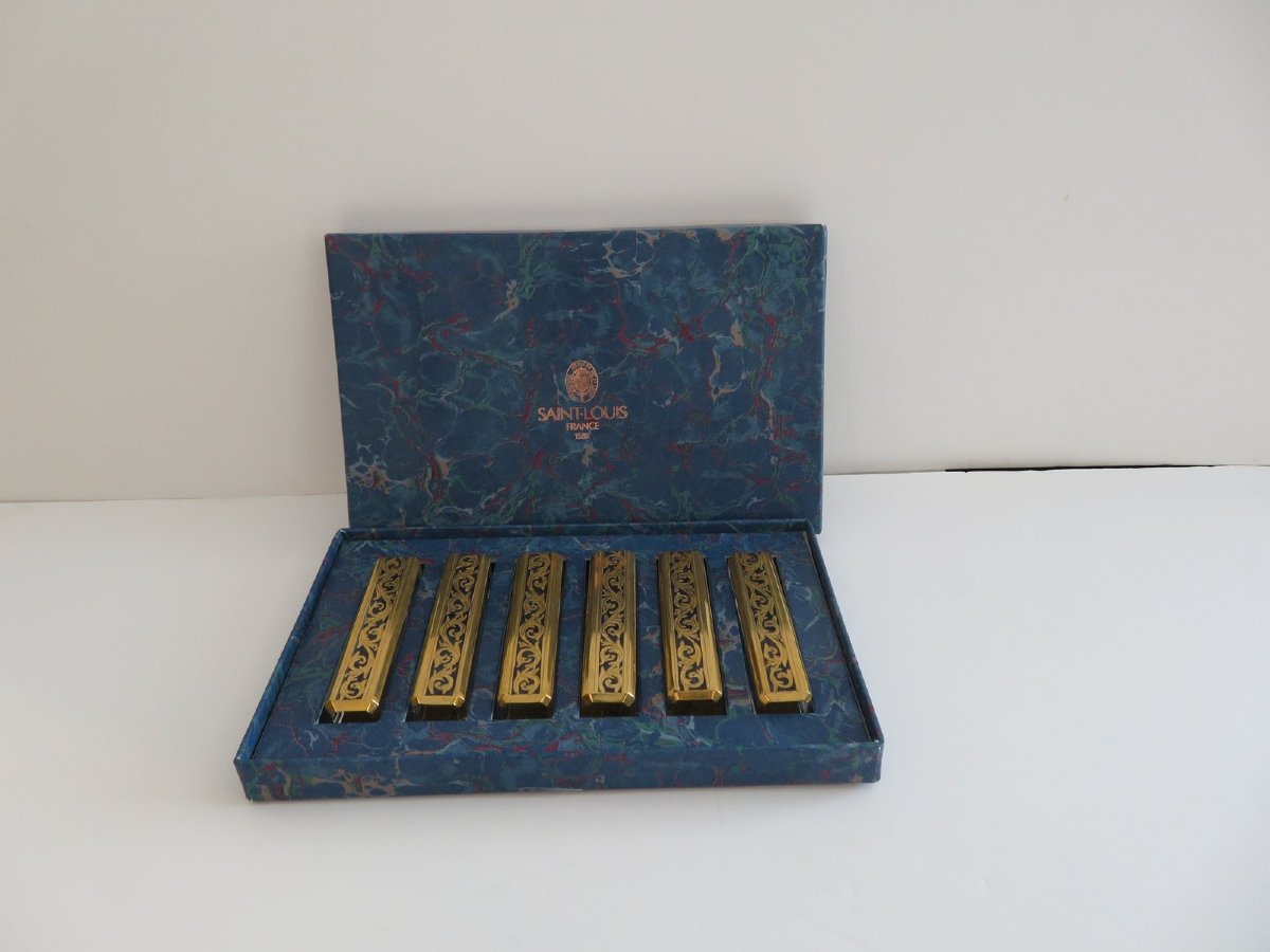 6 Knife Holder Whith Box In Crystal St-louis - Thistle Gold Stamped-photo-7