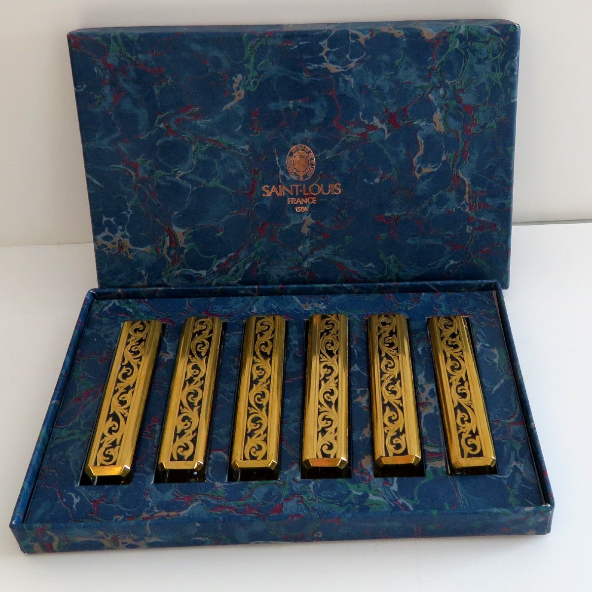 6 Knife Holder Whith Box In Crystal St-louis - Thistle Gold Stamped