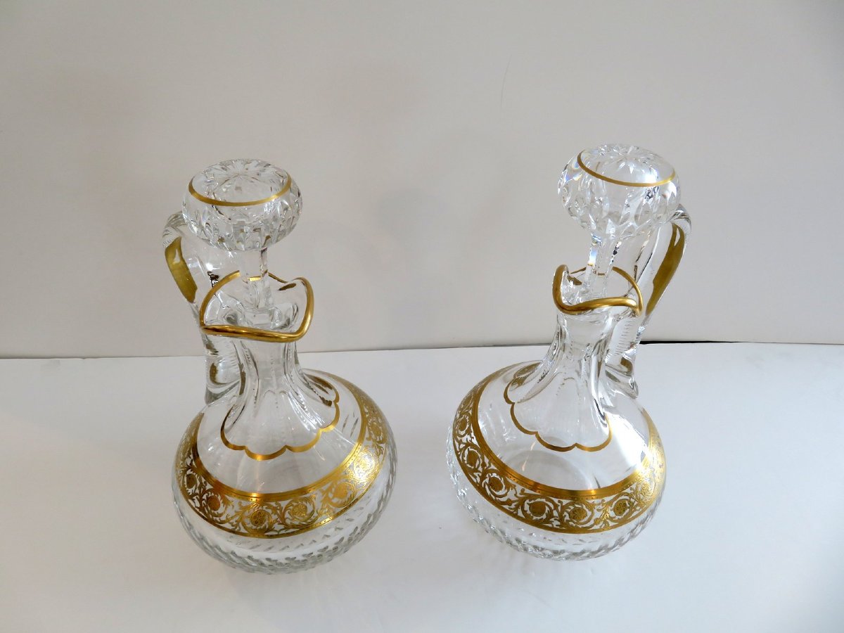 Pair Of Wine Decanter With Handle In Crystal Saint - Louis Thistle Gold Stamped-photo-3