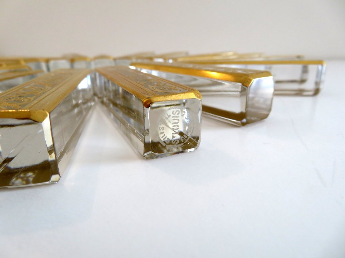 1 Saint St Louis Thistle Gold Crystal Knife Holder Signed In Perfect Condition-photo-2