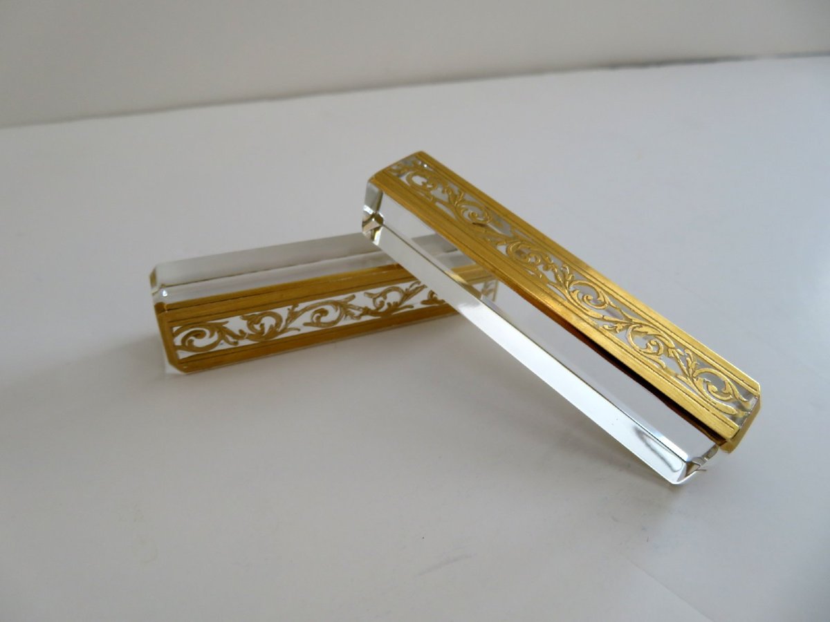 1 Saint St Louis Thistle Gold Crystal Knife Holder Signed In Perfect Condition-photo-6