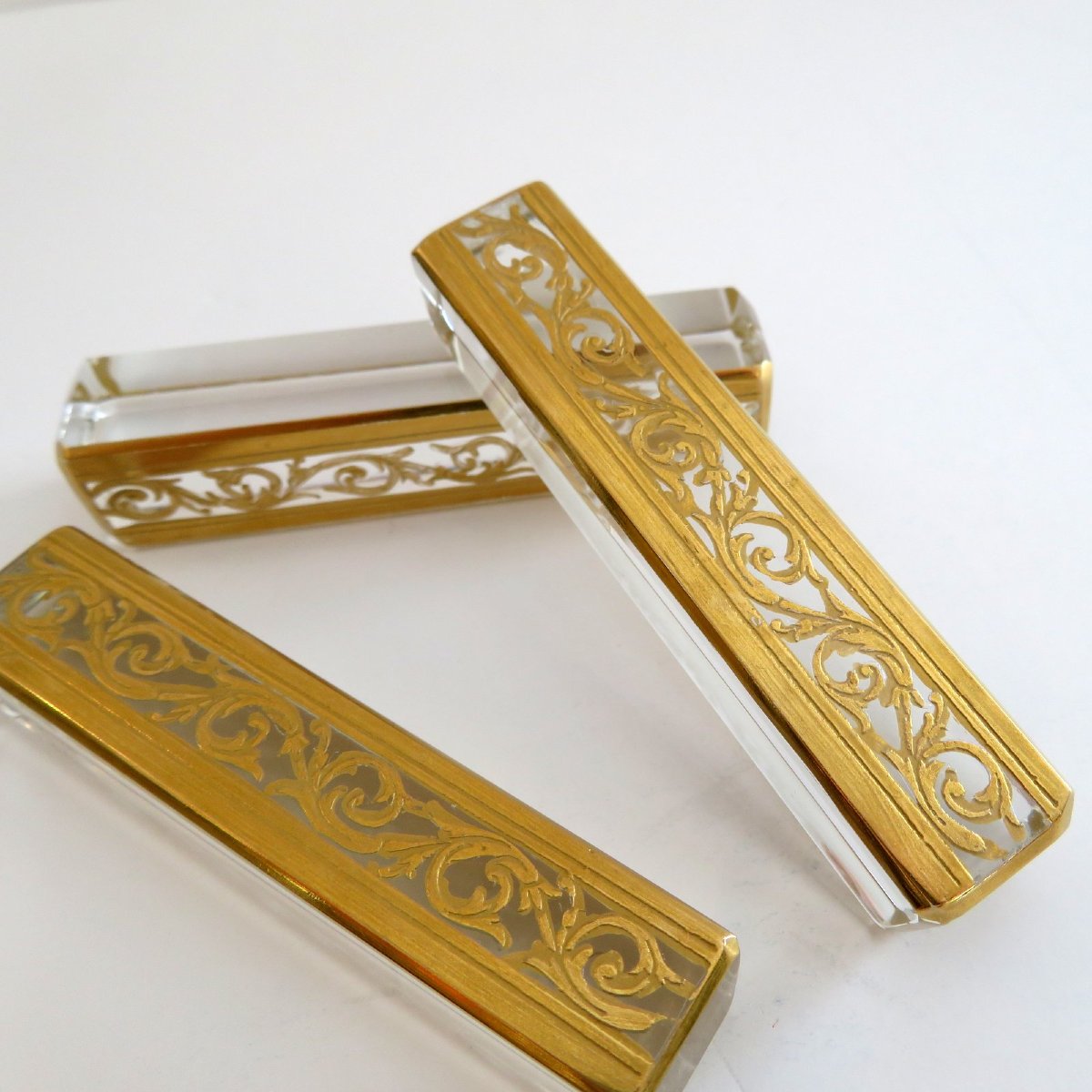1 Saint St Louis Thistle Gold Crystal Knife Holder Signed In Perfect Condition-photo-8