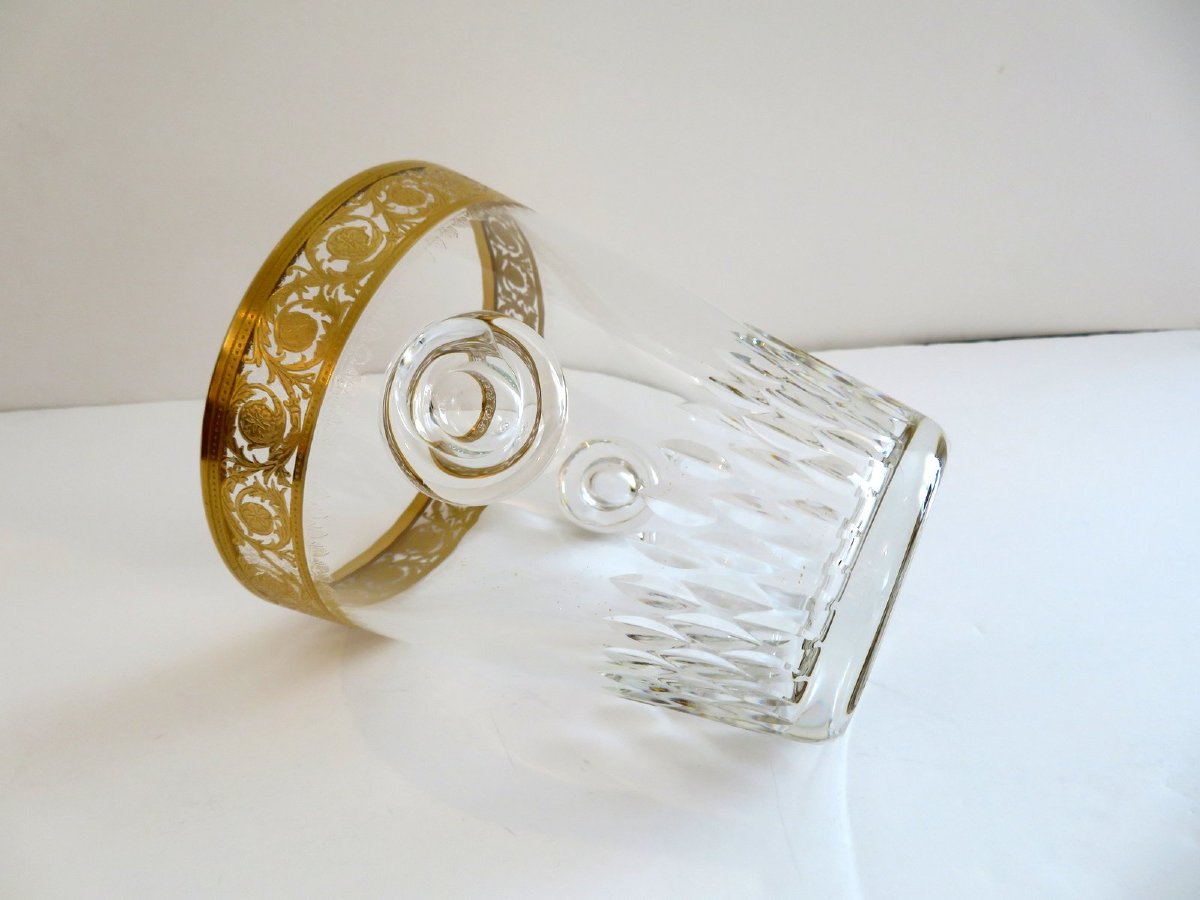 Saint St Louis Thistle Gold Crystal France Ice Bucket Signed Perfect Condition-photo-3