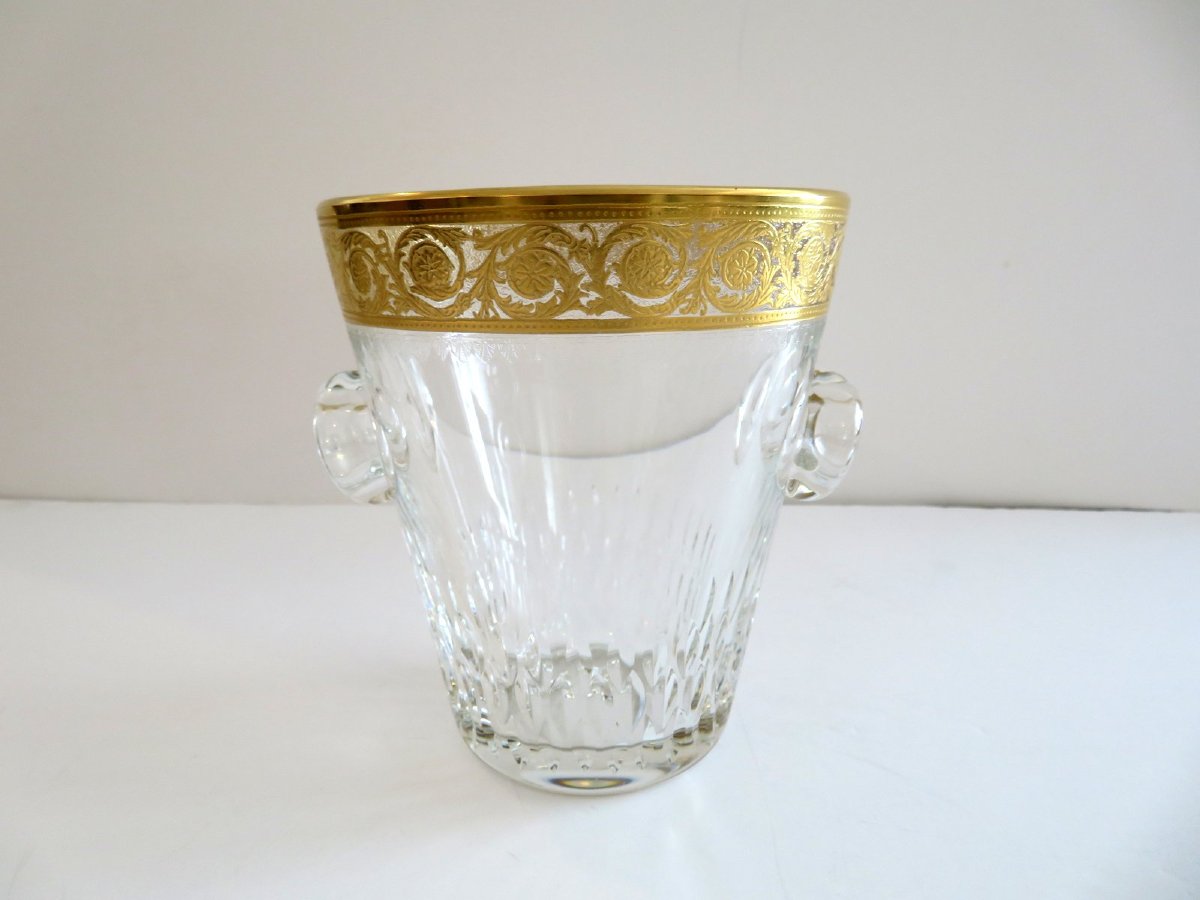 Saint St Louis Thistle Gold Crystal France Ice Bucket Signed Perfect Condition-photo-1
