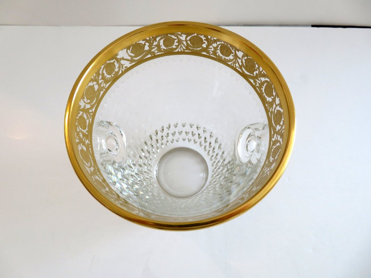Saint St Louis Thistle Gold Crystal France Ice Bucket Signed Perfect Condition-photo-3