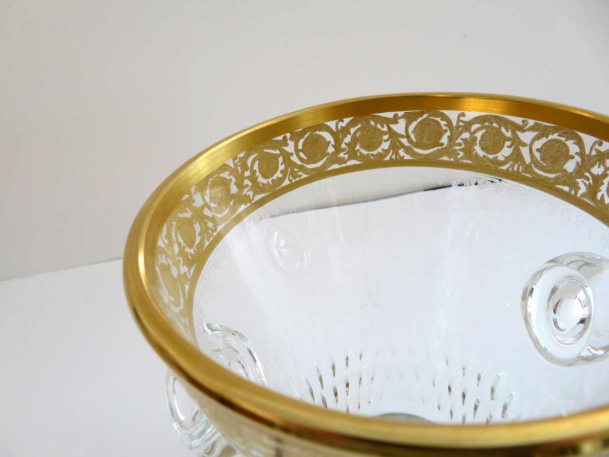 Saint St Louis Thistle Gold Crystal France Ice Bucket Signed Perfect Condition-photo-7