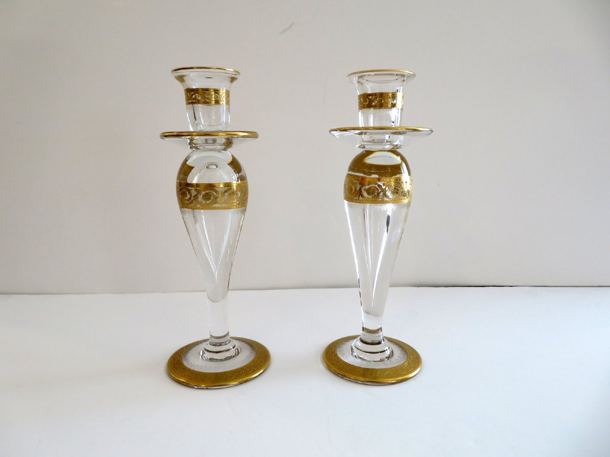 1 Bougeoir Saint st  Louis Thistle Or Cristal signés parfait état 22.5cm-photo-3