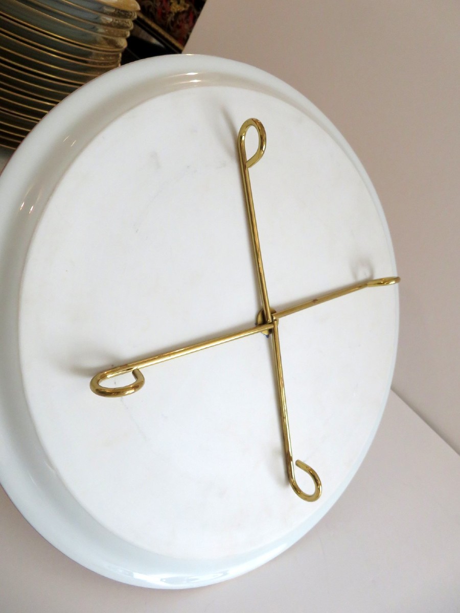 Cheese Platter And Cheese Knife In Porcelaine Of Limoges Thistle Gold Haviland-photo-4