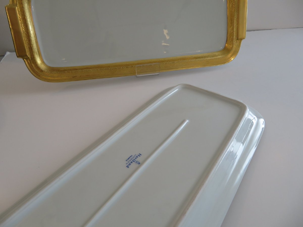 1 Cake Dish Oblong In Limoges Porcelain Thistle Gold Haviland-photo-2