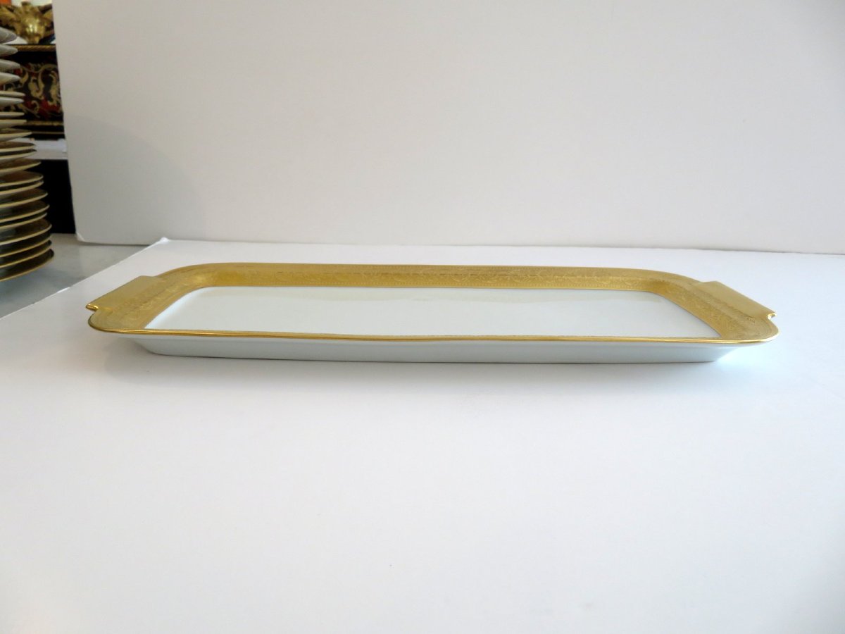 1 Cake Dish Oblong In Limoges Porcelain Thistle Gold Haviland-photo-4