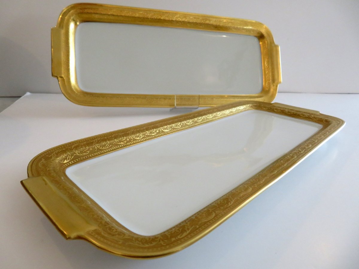 1 Cake Dish Oblong In Limoges Porcelain Thistle Gold Haviland-photo-1