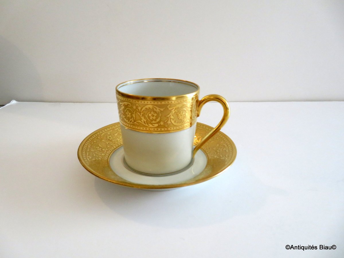 1 tasse avec sous tasse Café en porcelaine de Limoges Thistle Or HAVILAND-photo-2
