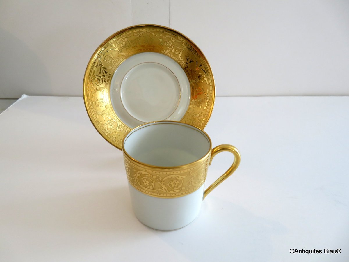 1 tasse avec sous tasse Café en porcelaine de Limoges Thistle Or HAVILAND-photo-5
