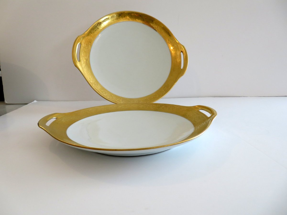  Pastry Platter In Porcelaine Of Limoges Thistle Gold Haviland-photo-2
