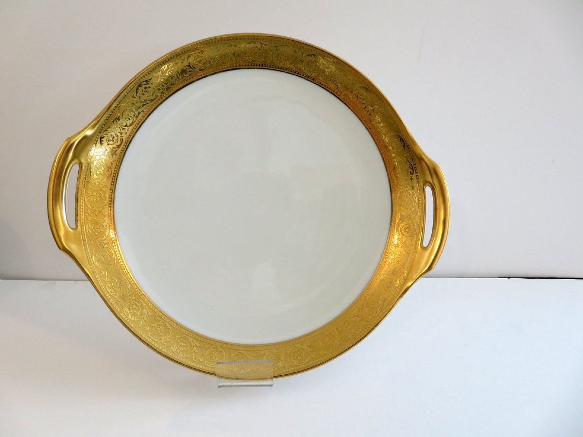  Pastry Platter In Porcelaine Of Limoges Thistle Gold Haviland-photo-3