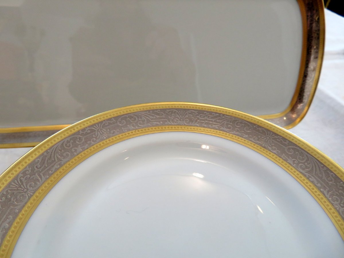 Vulcain Limoges Porcelain Dessert Service 11 Plates + 2 Dishes Perfect Condition-photo-3