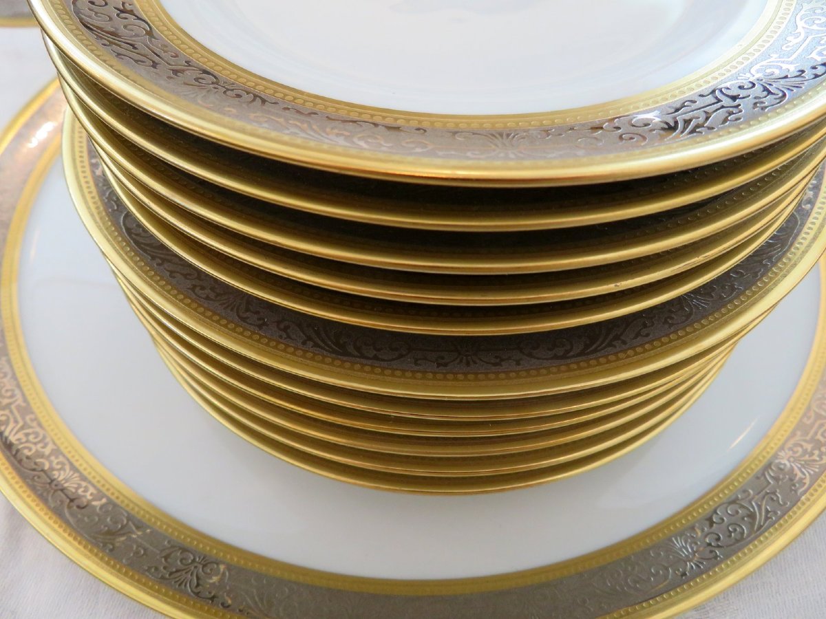 Vulcain Limoges Porcelain Dessert Service 11 Plates + 2 Dishes Perfect Condition-photo-4