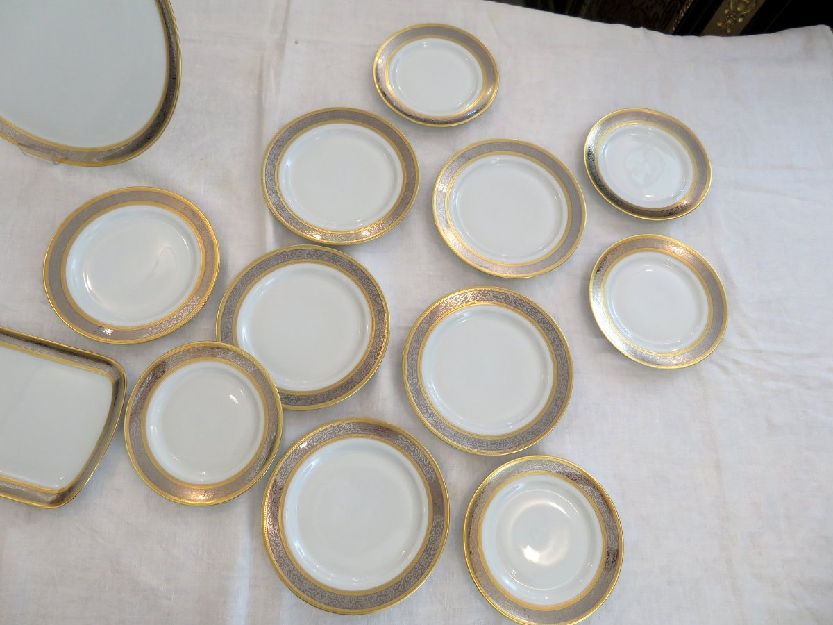Vulcain Limoges Porcelain Dessert Service 11 Plates + 2 Dishes Perfect Condition-photo-4