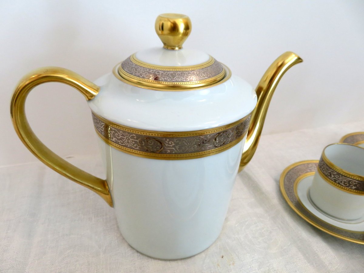Vulcain Limoges Porcelain Coffee / Tea Set 12 Cups + 4  Pieces -photo-2