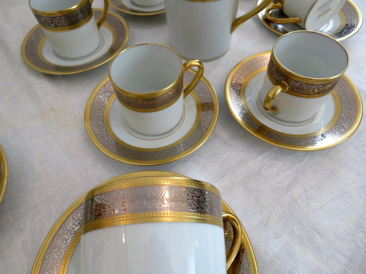 Vulcain Limoges Porcelain Coffee / Tea Set 12 Cups + 4  Pieces -photo-2