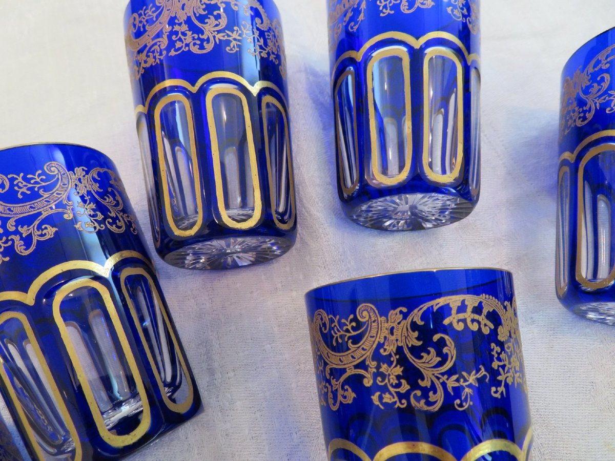 6 Tea Tumblers Colored Rabat In Crystal Of Saint Louis Stamped-photo-4