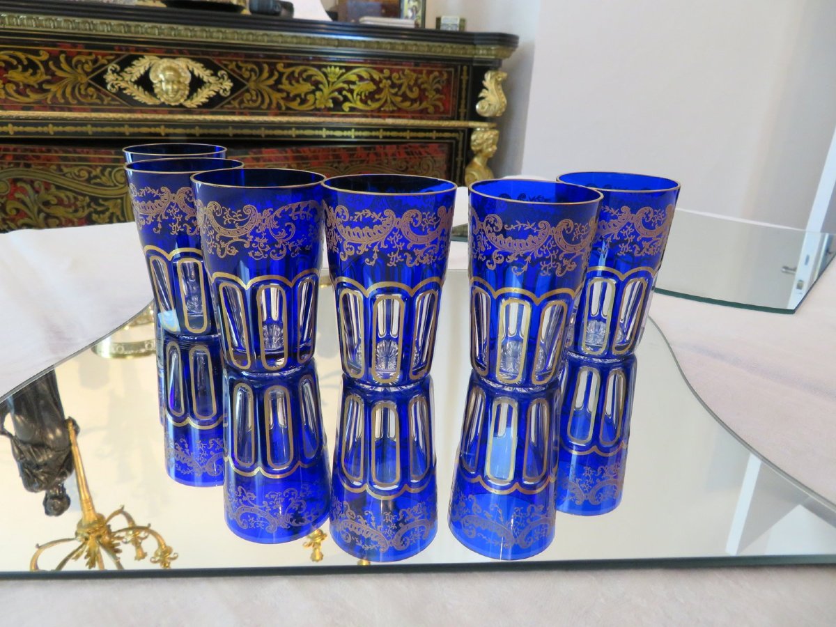 6 Tea Tumblers Colored Rabat In Crystal Of Saint Louis Stamped-photo-3