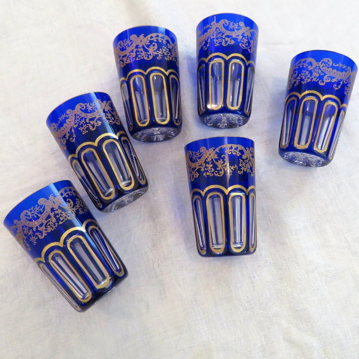 6 Tea Tumblers Colored Rabat In Crystal Of Saint Louis Stamped