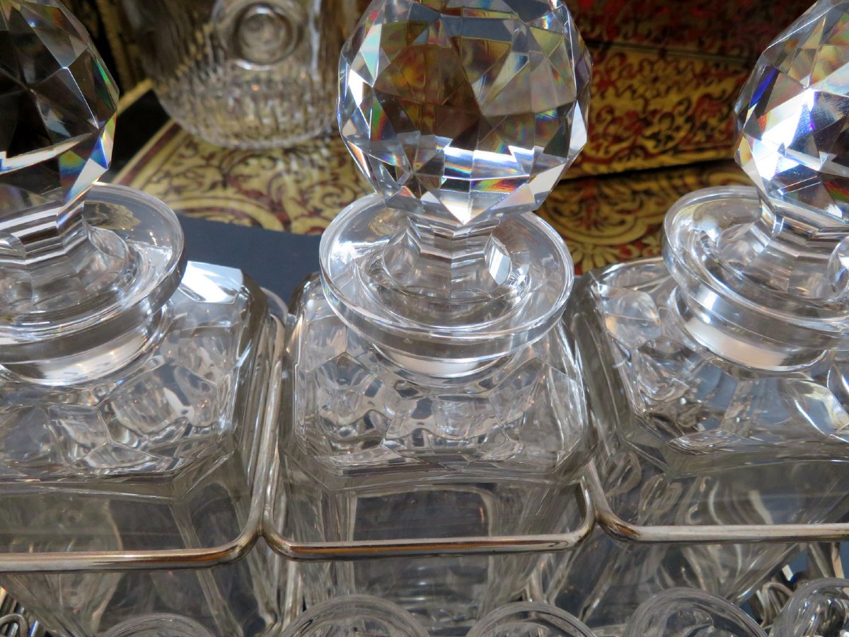 Stamped Baccarat Tantalus Set Crystal Sylver Bronze Napoleon III Period 19th  -photo-1