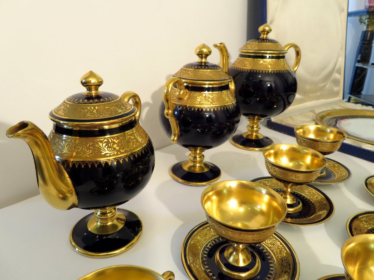 Empire Style Limoges Porcelain Coffee/tea Service In Bleu De Four And Gold-photo-3