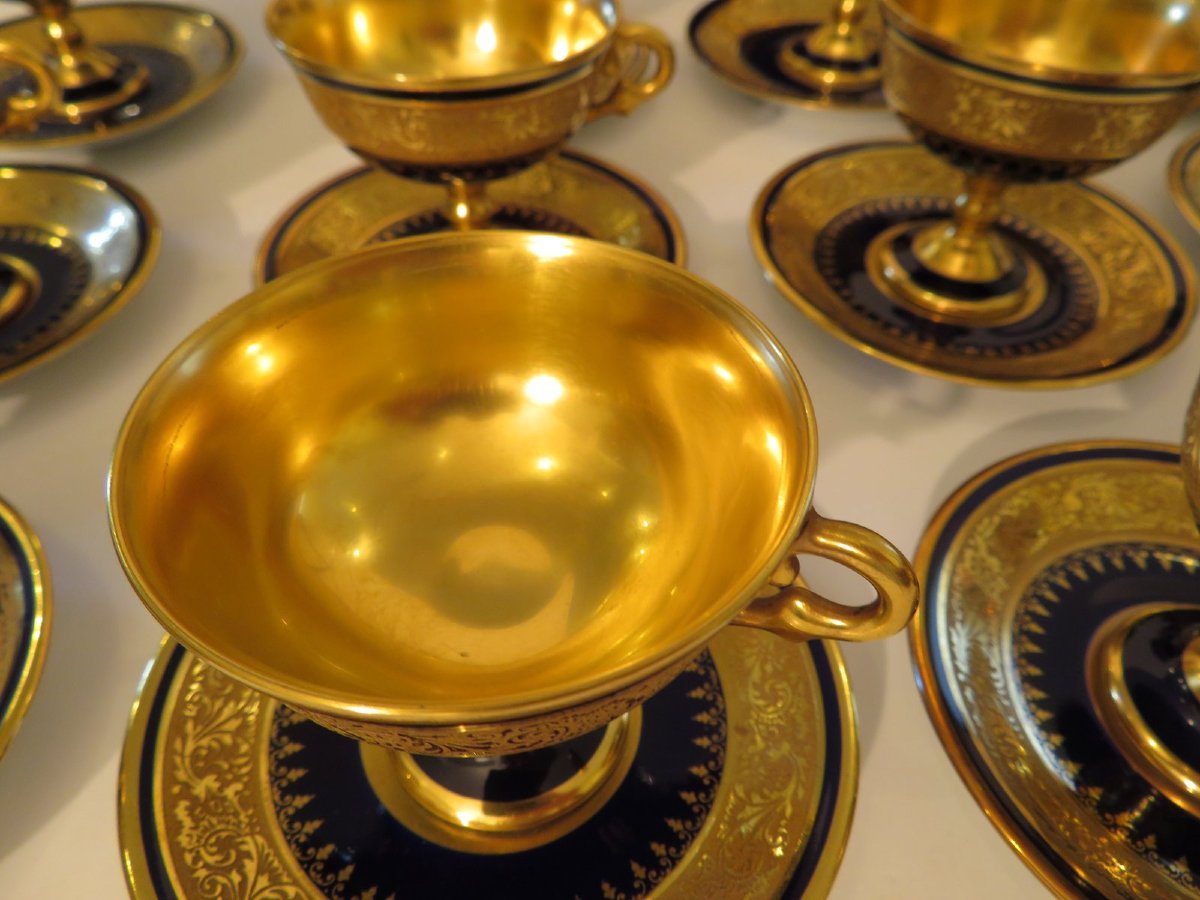 Empire Style Limoges Porcelain Coffee/tea Service In Bleu De Four And Gold-photo-4
