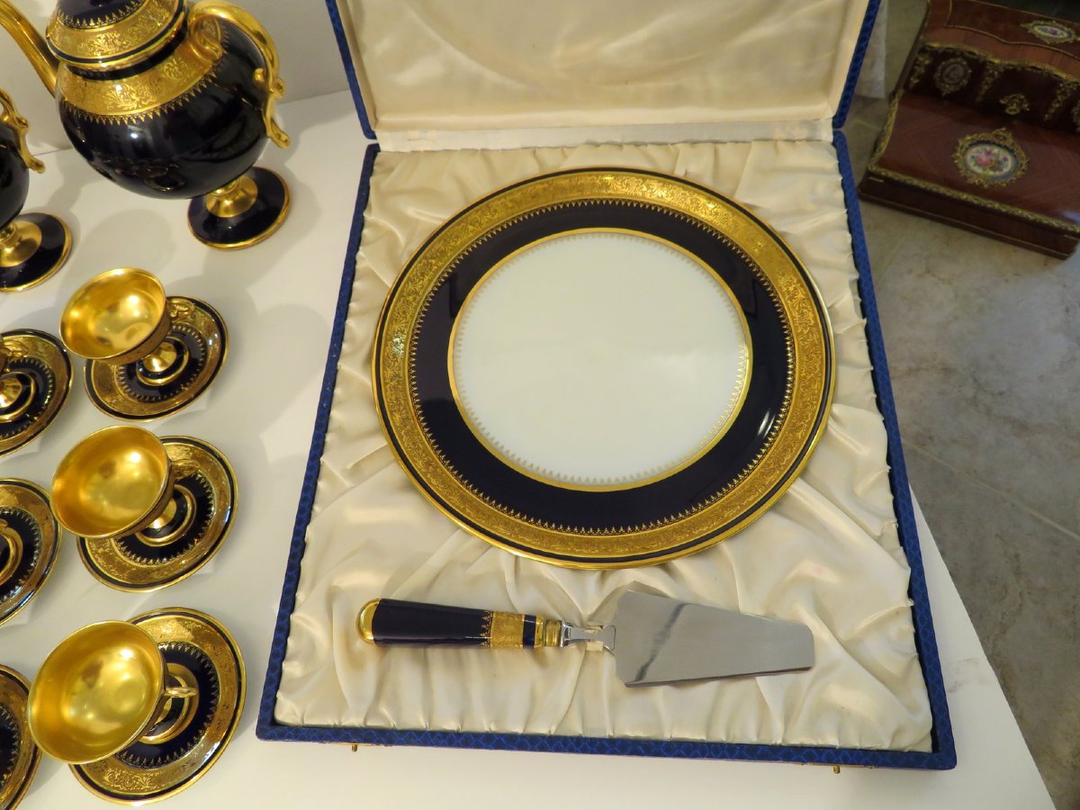 Empire Style Limoges Porcelain Coffee/tea Service In Bleu De Four And Gold-photo-4