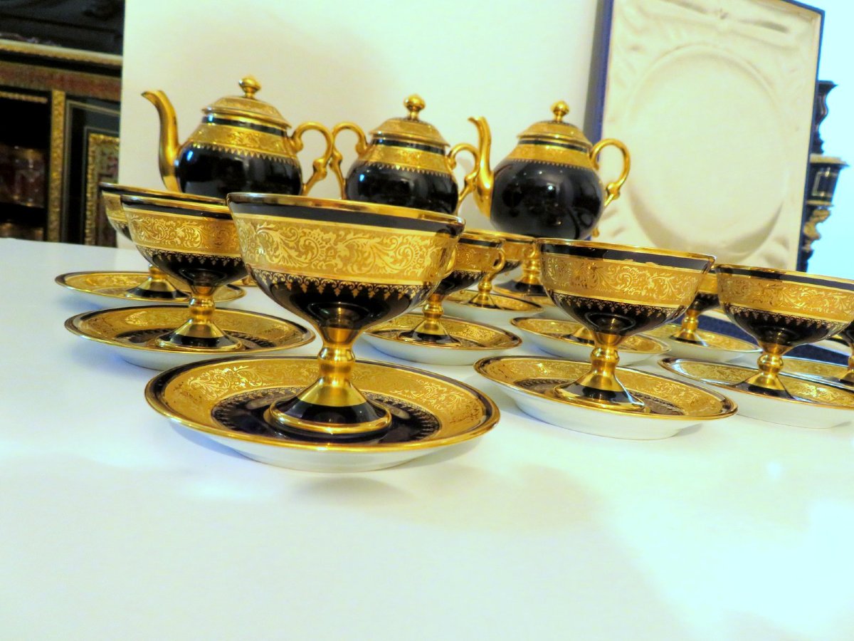 Empire Style Limoges Porcelain Coffee/tea Service In Bleu De Four And Gold-photo-6