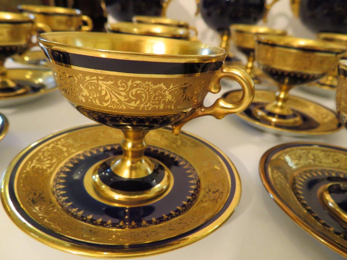 Empire Style Limoges Porcelain Coffee/tea Service In Bleu De Four And Gold-photo-7