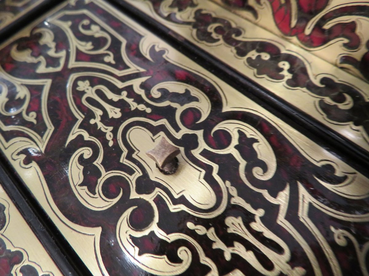 Stamped Bassy Inkwell Brass Marquetry Boulle Crystal Inkwell Napoleon III Period-photo-2