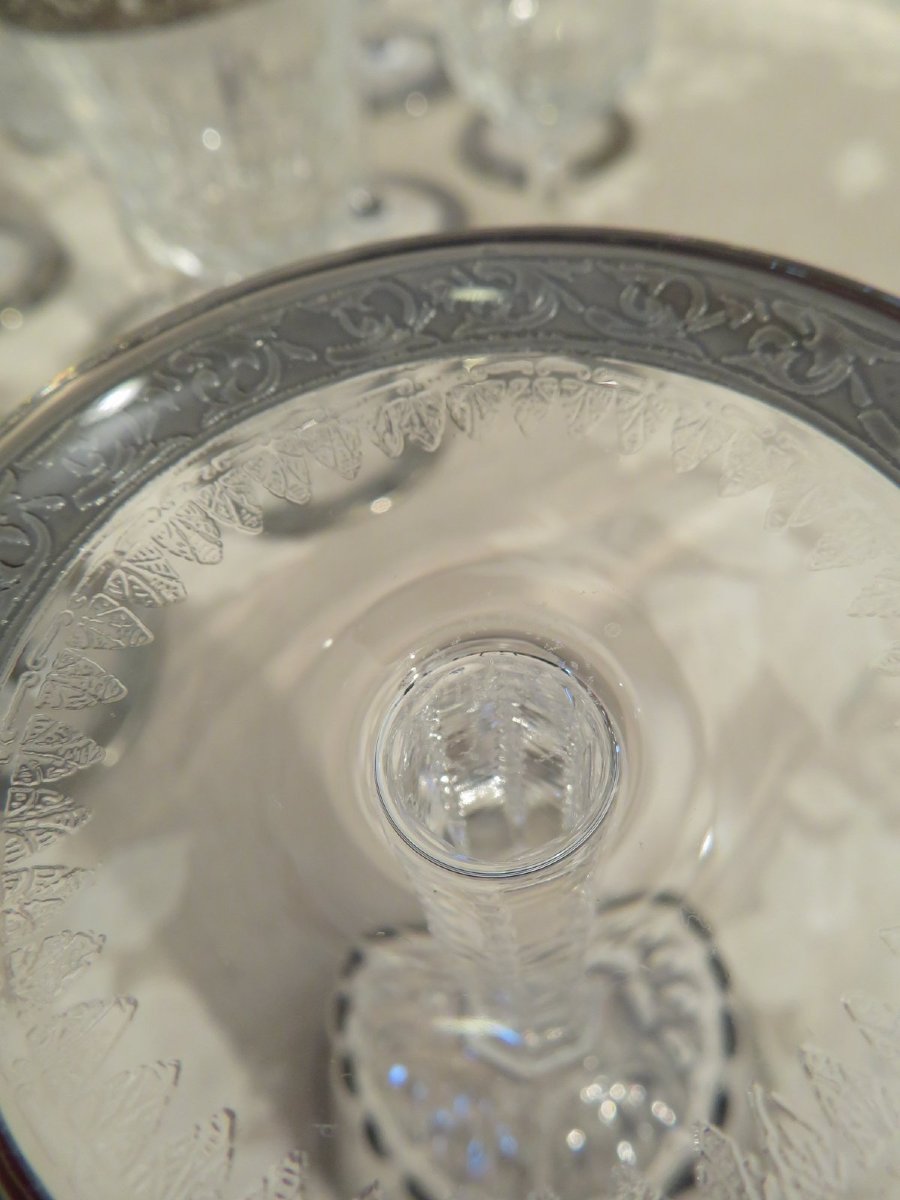 Perfect Condition Saint Louis Thistle Platinum Crystal Signed With Boxes Service 22 Glasses, 1 Carafe-photo-4