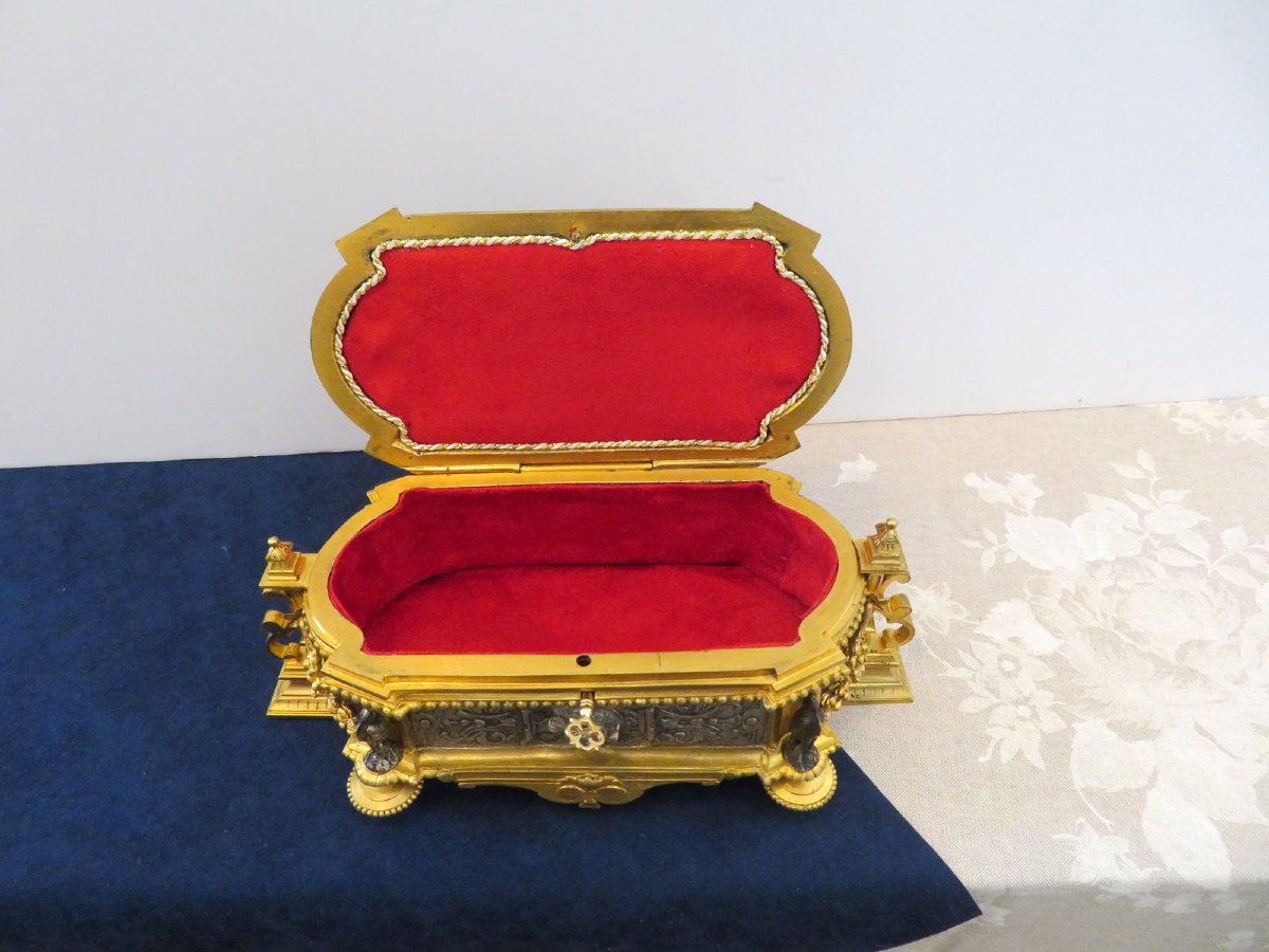 signée  MOIGNIEZ Boite à bijoux en Bronze argenté et doré Epoque Napoléon III-photo-4