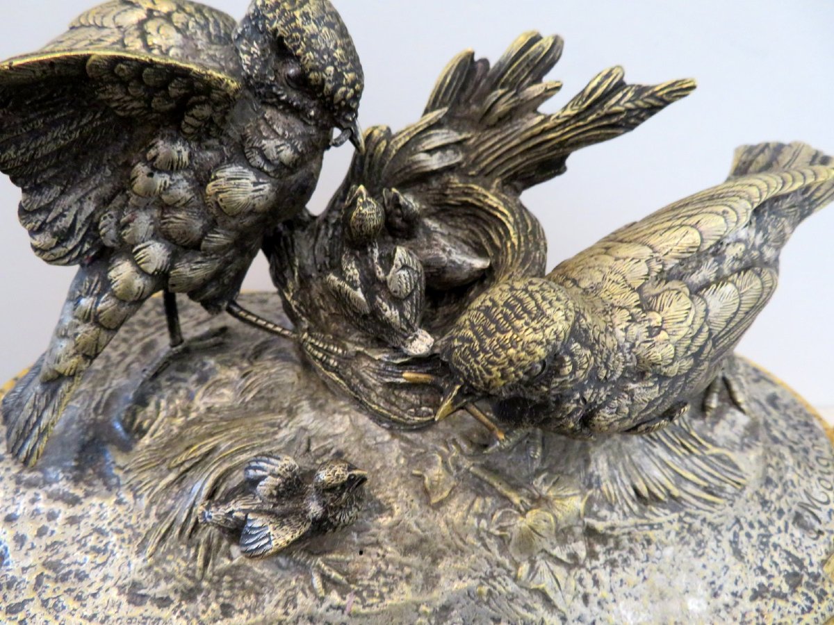 signée  MOIGNIEZ Boite à bijoux en Bronze argenté et doré Epoque Napoléon III-photo-1