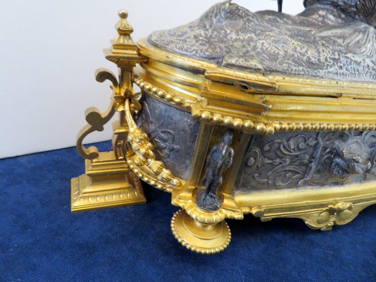 signée  MOIGNIEZ Boite à bijoux en Bronze argenté et doré Epoque Napoléon III-photo-4