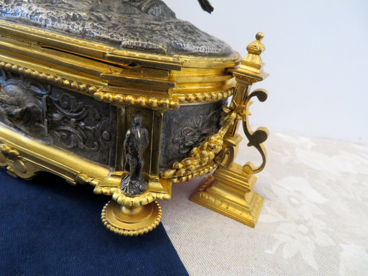 signée  MOIGNIEZ Boite à bijoux en Bronze argenté et doré Epoque Napoléon III-photo-5