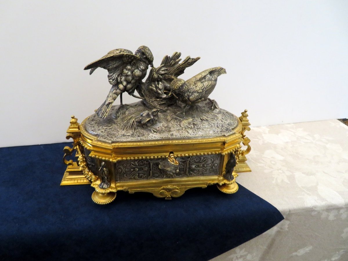 signée  MOIGNIEZ Boite à bijoux en Bronze argenté et doré Epoque Napoléon III-photo-8