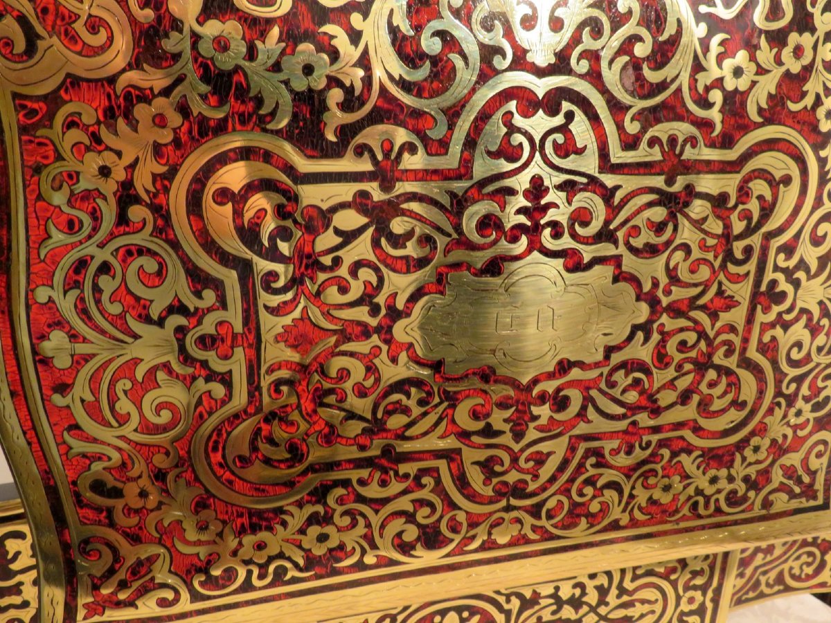  Cave à liqueur toutes Faces en marqueterie Boulle d'époque Napoléon III cristal de Bohême-photo-1