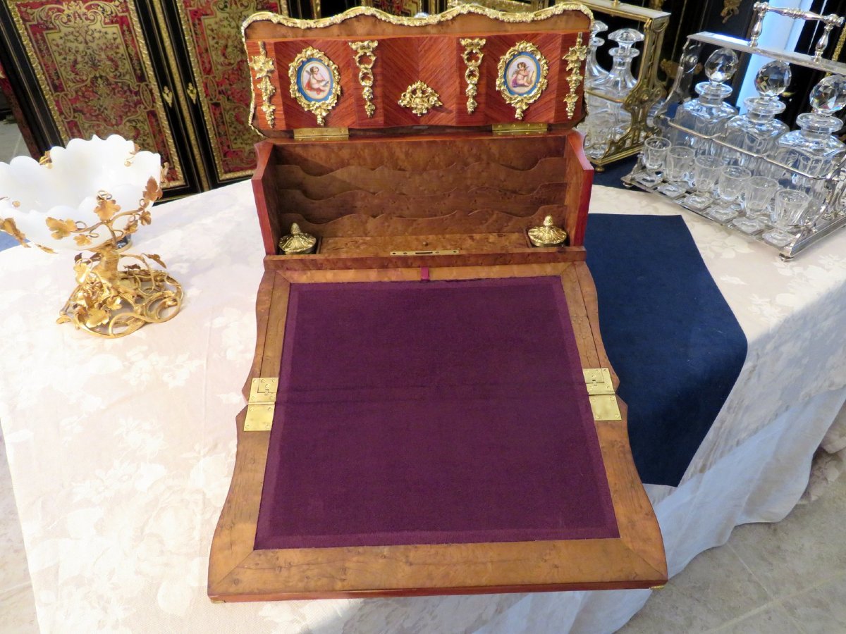 Writing Case In Rosewood Marquetry And Sévres Boulle Plaque, Napoleon III Period-photo-3