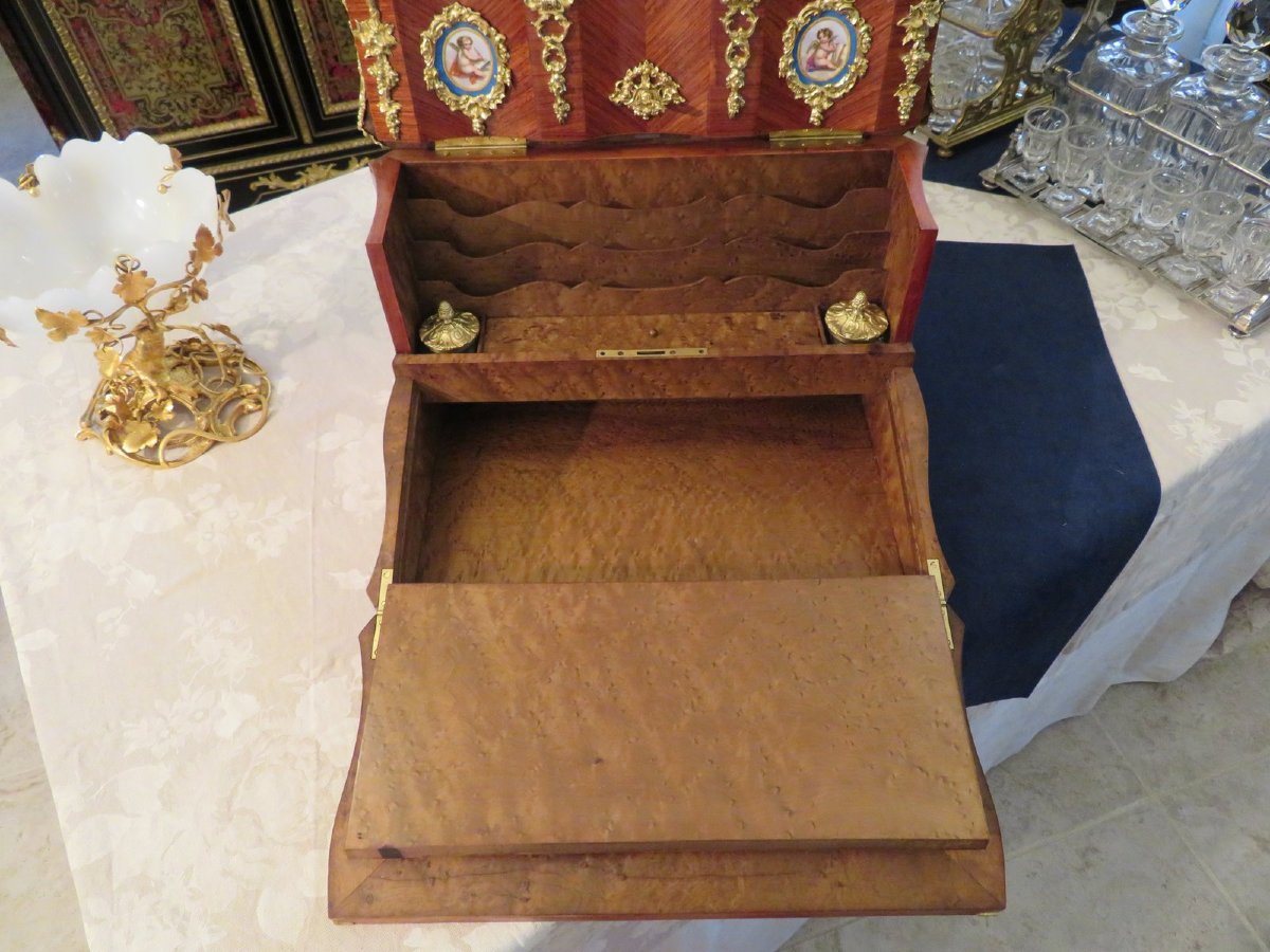 Writing Case In Rosewood Marquetry And Sévres Boulle Plaque, Napoleon III Period-photo-6